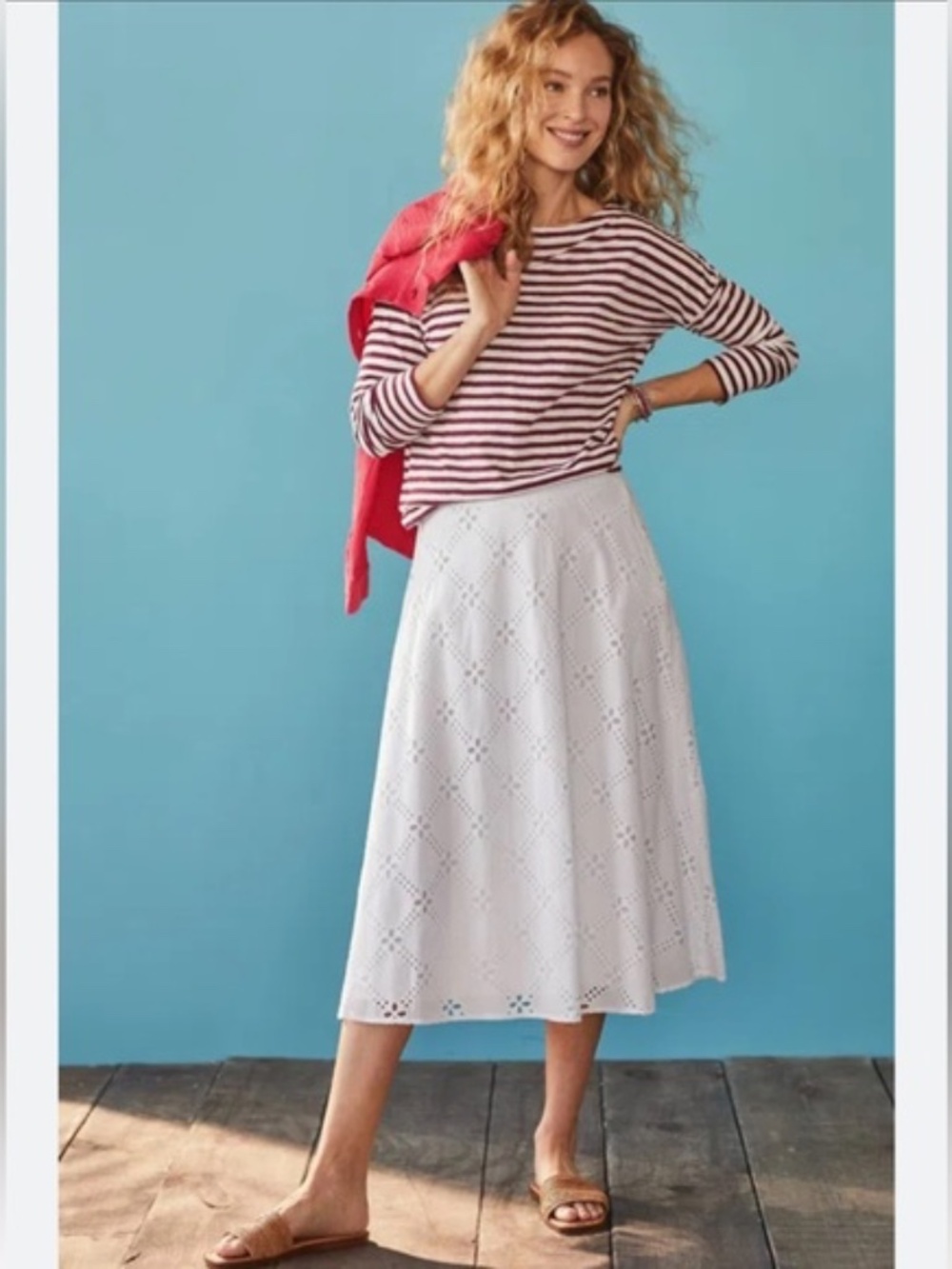 Women’s White Eyelet Cotton A-Line Skirt NWT